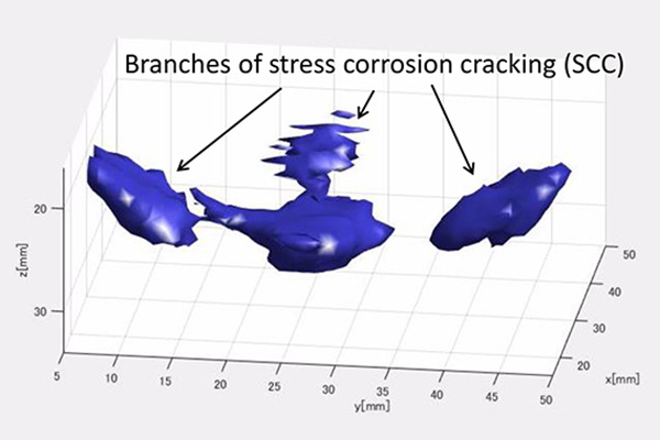 High-resolution 3D imaging result of branched stress corrosion cracking. ©Yoshikazu Ohara, Tohoku University    