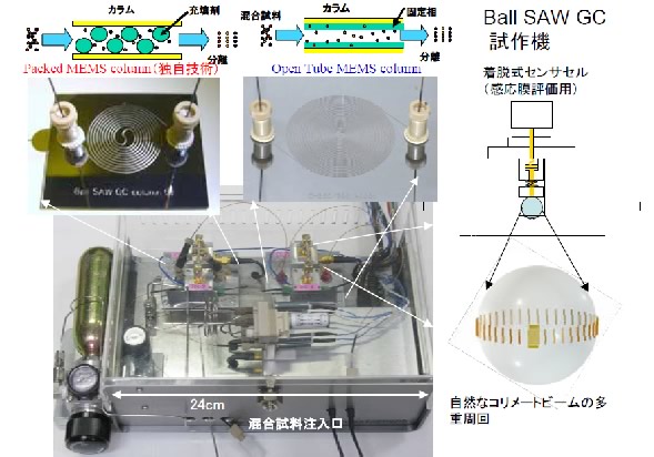 図3　ボールSAWセンサを用いた多種類のガスの検出器　ガスクロマトグラフ 