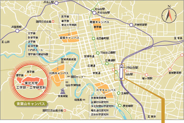 仙台駅から青葉山キャンパスまでの地図