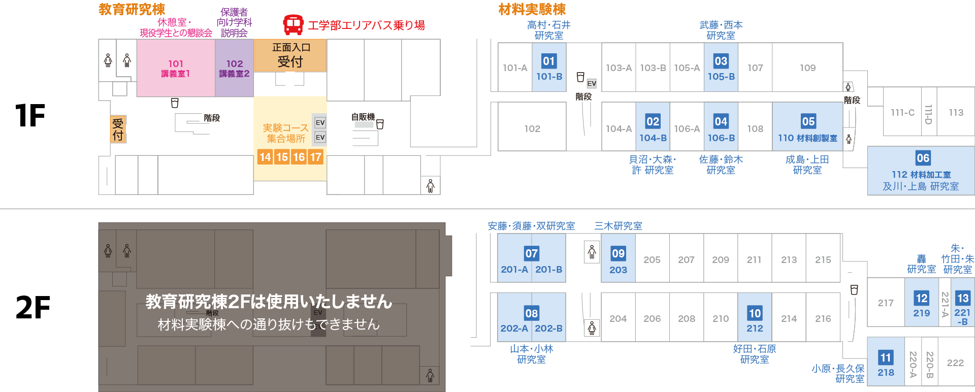 マテリアル開発系 教育研究棟・材料実験棟フロアマップ